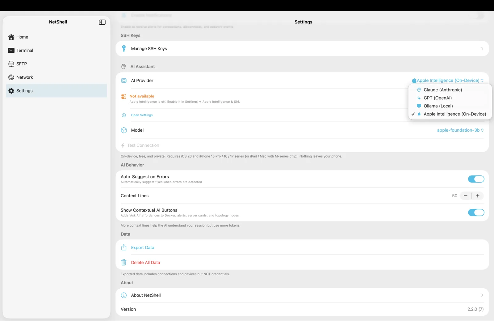 On-device Apple Intelligence — free, private, nothing leaves your phone.